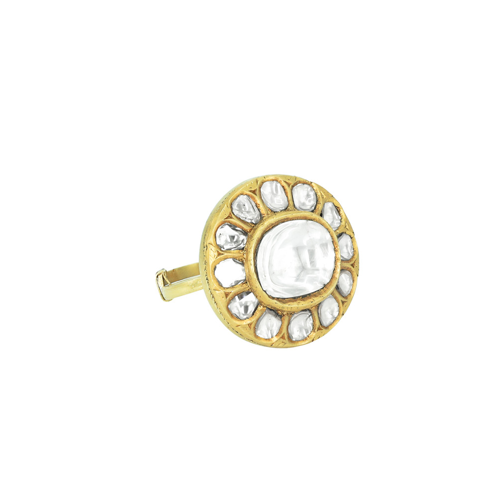 Polki Diamond Ring with Halo of Uncut Diamonds